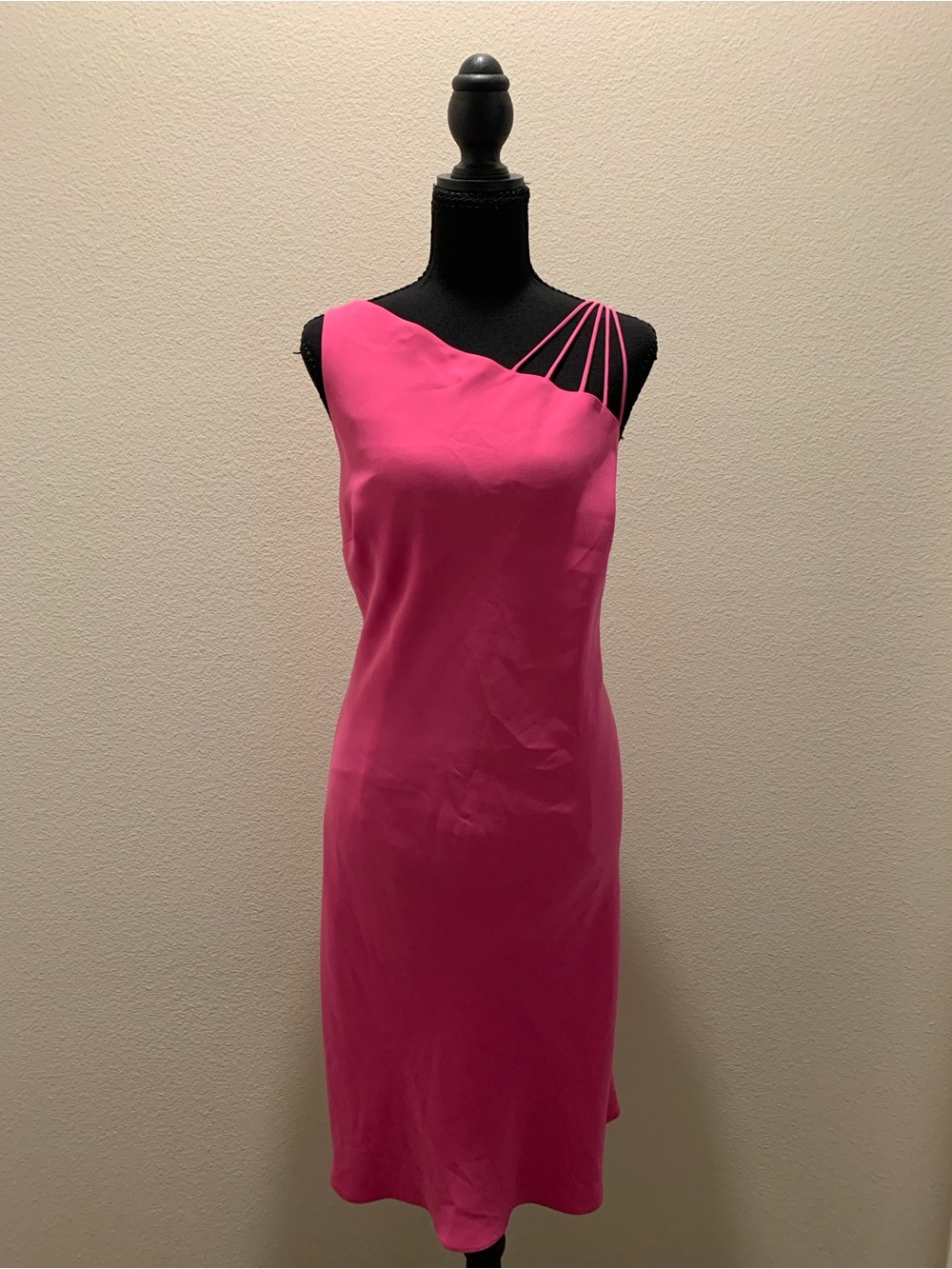 Jones Wear Hot Pink One-Shoulder Strappy Cocktail Dress (Size 14)